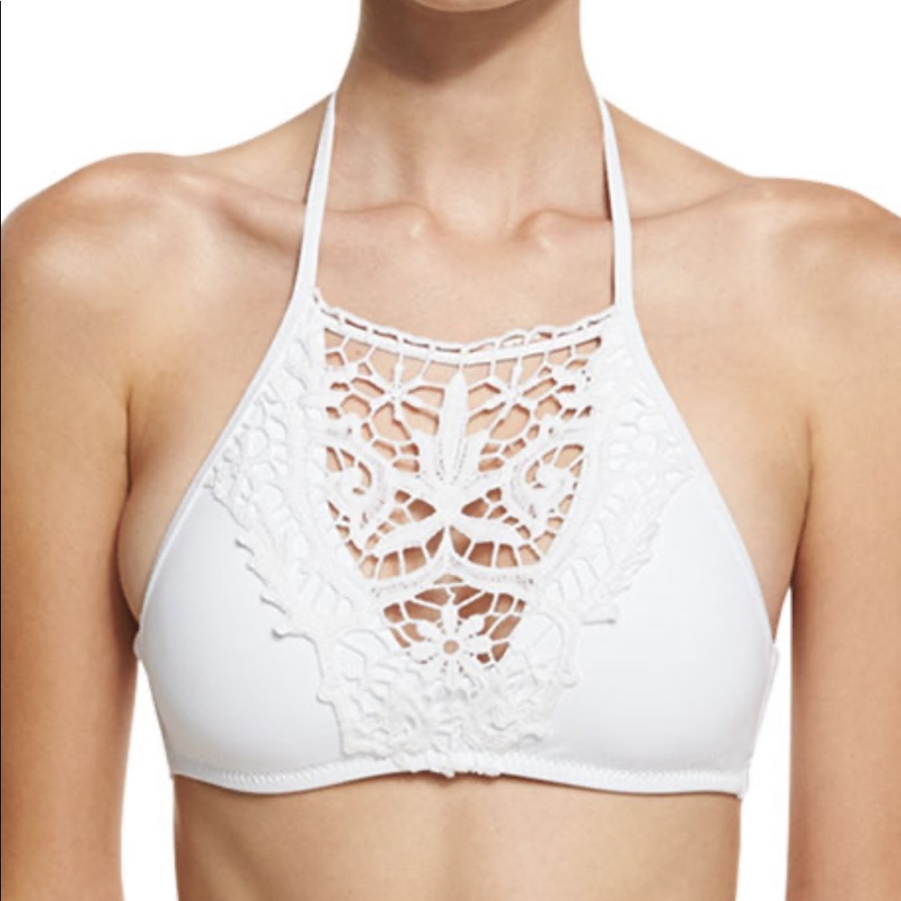 Becca Swim Bikini White Lace Cut Out High Neck Sml